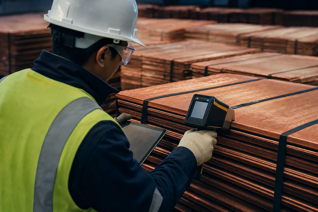 Commodity inspector verifying bundled copper materials